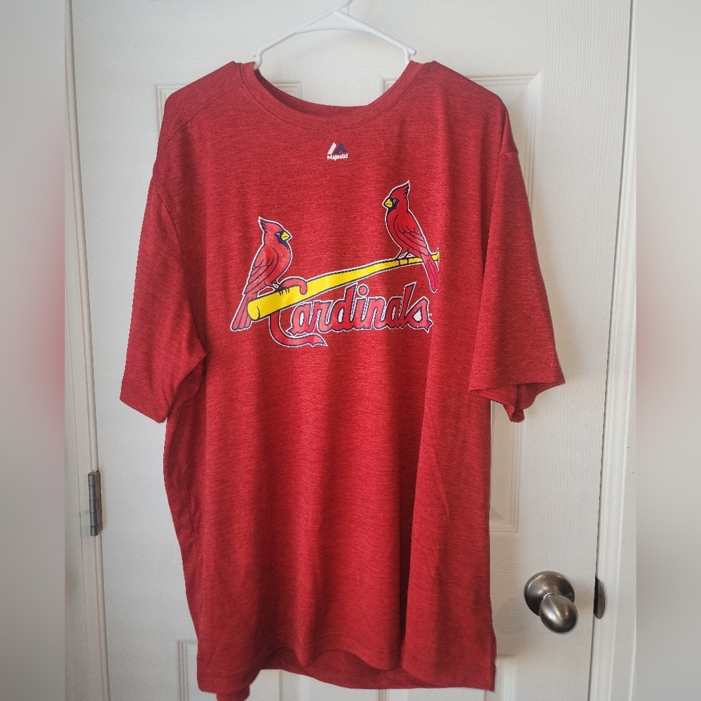 NWT St Louis Cardinals MLB Baseball Majestic Branded Short Sleeve Shirt SZ 2XL